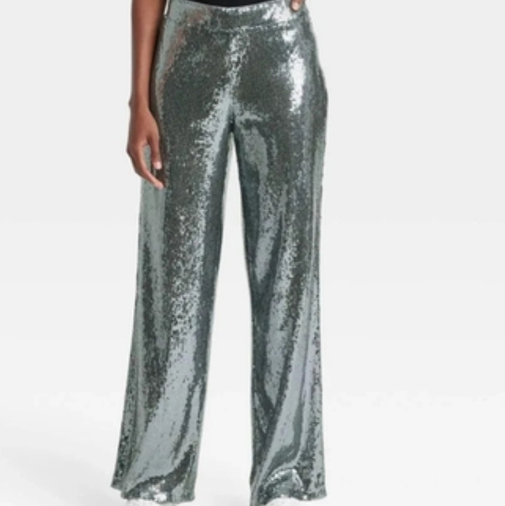 NWT A New Day Silver Sequin Wide Leg Pants